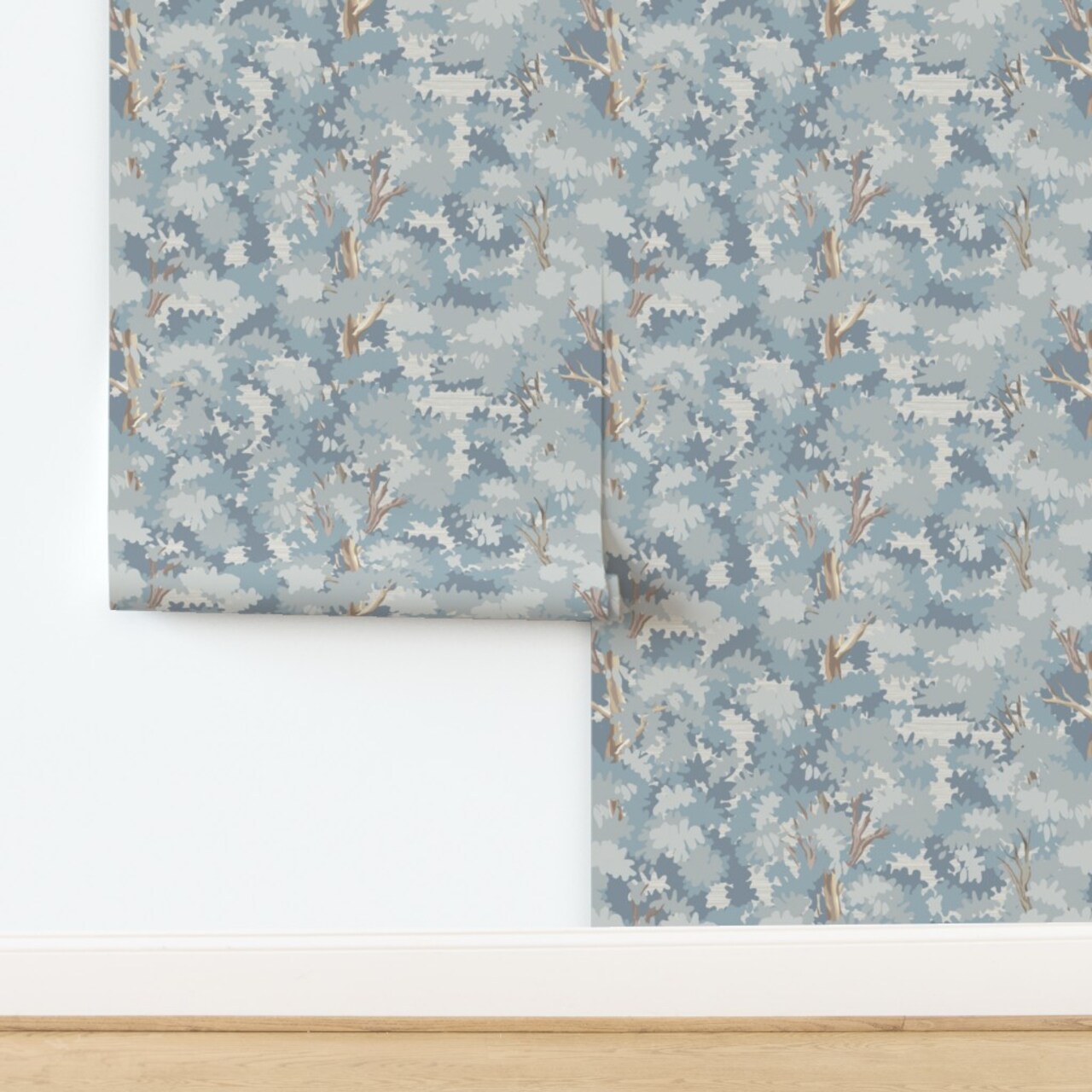 Tree Gray Leaves Modern Botanical Blue Gray Faux Texture Traditional Neutral Nursery Custom Removable Wallpaper by Spoonflower Peel & Stick Wallpaper 2FT Wide